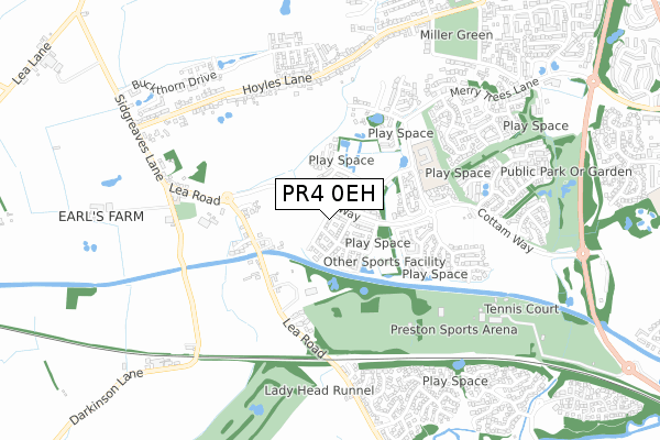 PR4 0EH map - small scale - OS Open Zoomstack (Ordnance Survey)