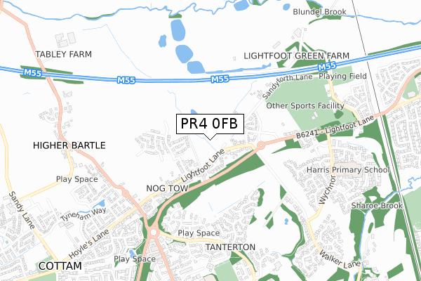 PR4 0FB map - small scale - OS Open Zoomstack (Ordnance Survey)