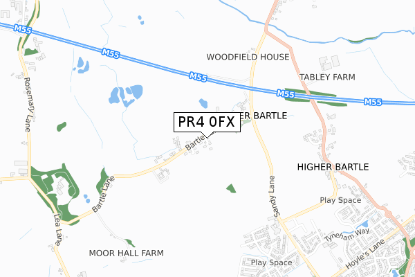PR4 0FX map - small scale - OS Open Zoomstack (Ordnance Survey)