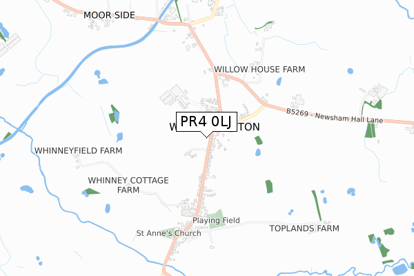 PR4 0LJ map - small scale - OS Open Zoomstack (Ordnance Survey)