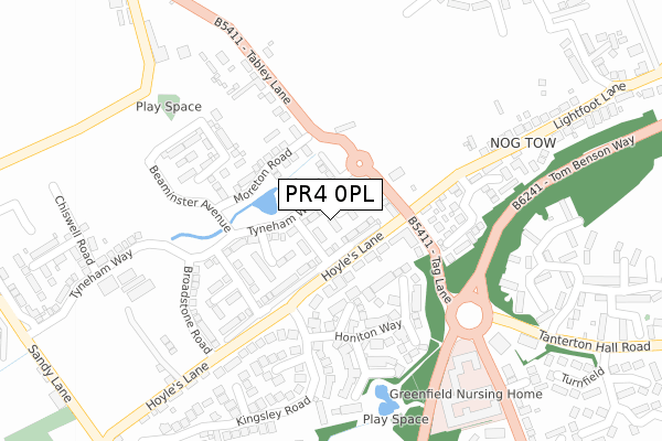PR4 0PL map - large scale - OS Open Zoomstack (Ordnance Survey)