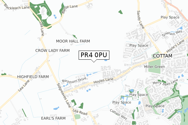PR4 0PU map - small scale - OS Open Zoomstack (Ordnance Survey)