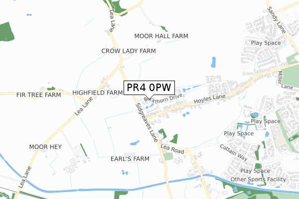 PR4 0PW map - small scale - OS Open Zoomstack (Ordnance Survey)