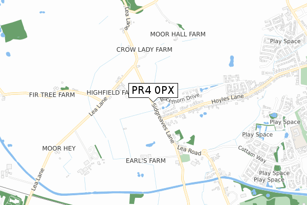 PR4 0PX map - small scale - OS Open Zoomstack (Ordnance Survey)