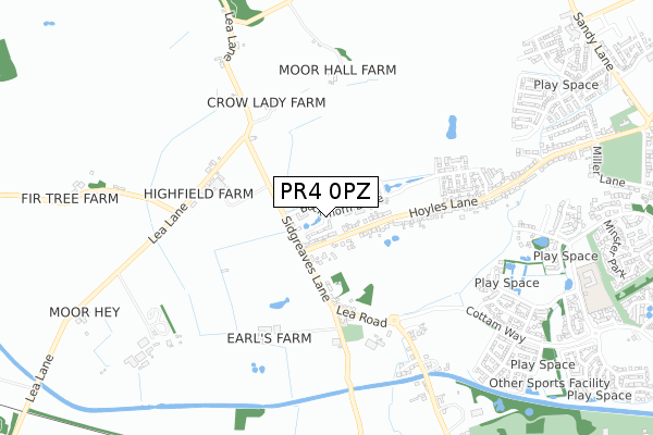 PR4 0PZ map - small scale - OS Open Zoomstack (Ordnance Survey)