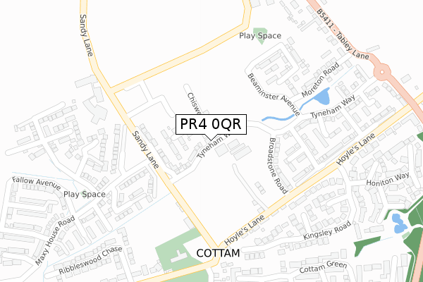 PR4 0QR map - large scale - OS Open Zoomstack (Ordnance Survey)