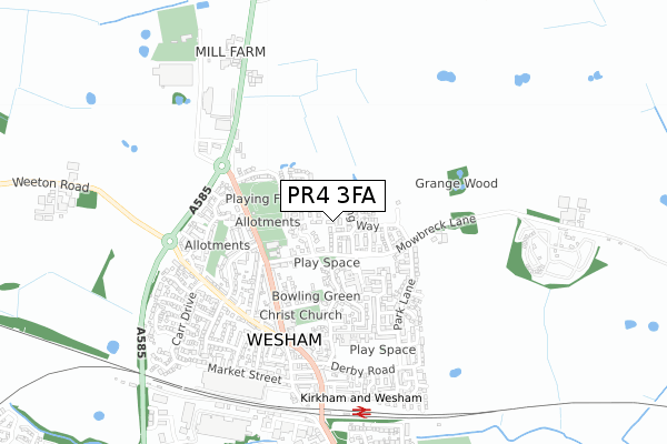 PR4 3FA map - small scale - OS Open Zoomstack (Ordnance Survey)