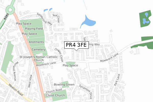 PR4 3FE map - large scale - OS Open Zoomstack (Ordnance Survey)