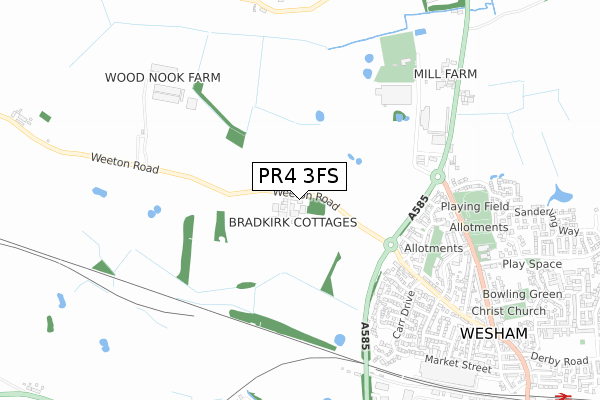 PR4 3FS map - small scale - OS Open Zoomstack (Ordnance Survey)