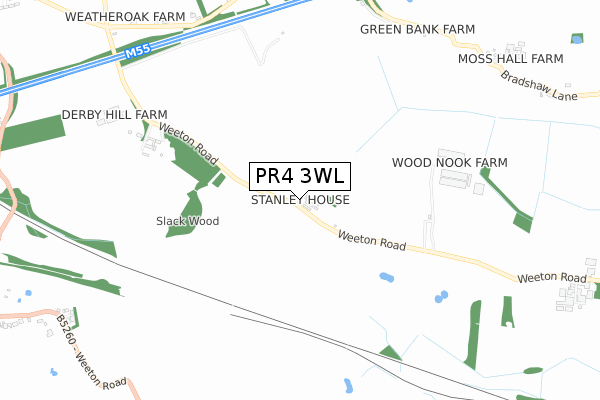 PR4 3WL map - small scale - OS Open Zoomstack (Ordnance Survey)
