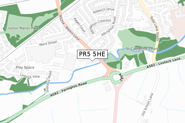 PR5 5HE map - large scale - OS Open Zoomstack (Ordnance Survey)