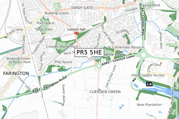 PR5 5HE map - small scale - OS Open Zoomstack (Ordnance Survey)