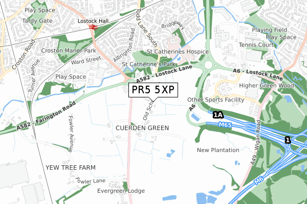 PR5 5XP map - small scale - OS Open Zoomstack (Ordnance Survey)