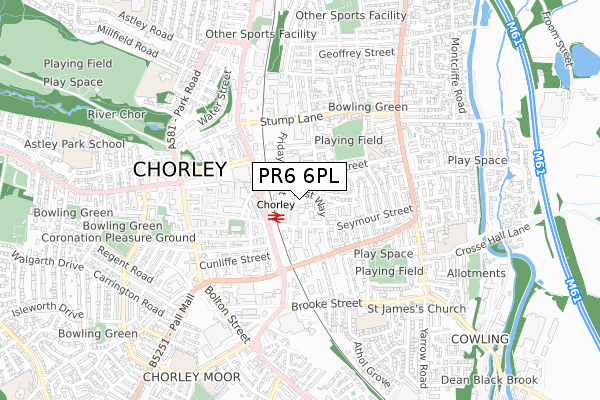 PR6 6PL map - small scale - OS Open Zoomstack (Ordnance Survey)