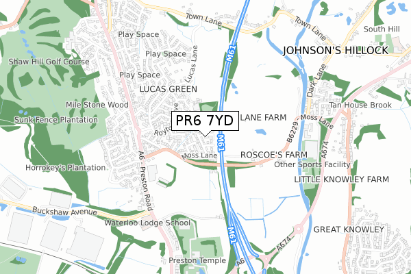 PR6 7YD map - small scale - OS Open Zoomstack (Ordnance Survey)