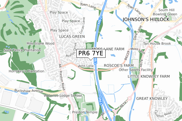 PR6 7YE map - small scale - OS Open Zoomstack (Ordnance Survey)