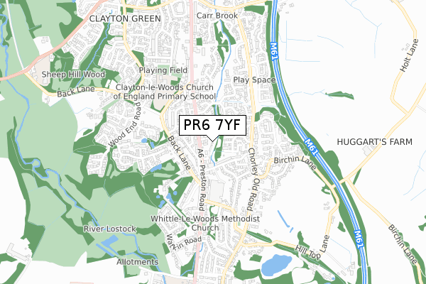 PR6 7YF map - small scale - OS Open Zoomstack (Ordnance Survey)