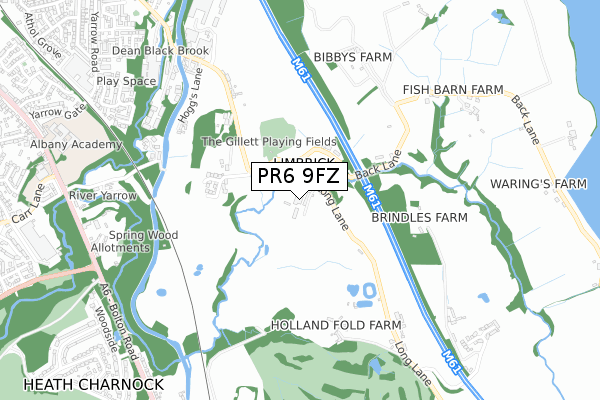PR6 9FZ map - small scale - OS Open Zoomstack (Ordnance Survey)