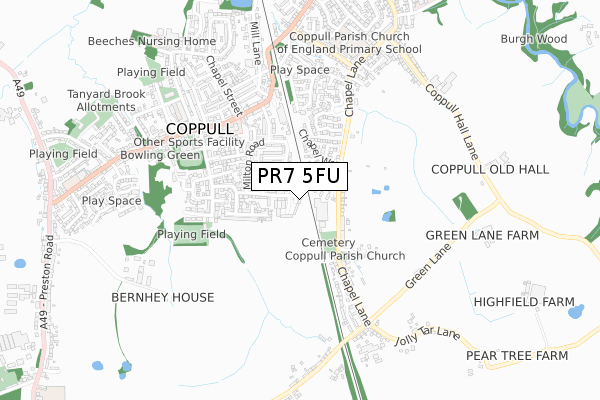 PR7 5FU map - small scale - OS Open Zoomstack (Ordnance Survey)