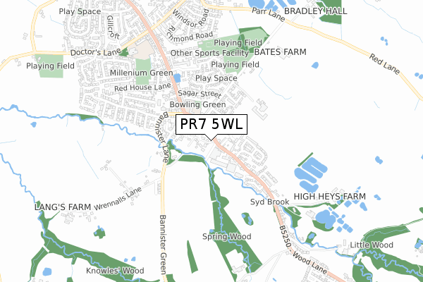 PR7 5WL map - small scale - OS Open Zoomstack (Ordnance Survey)