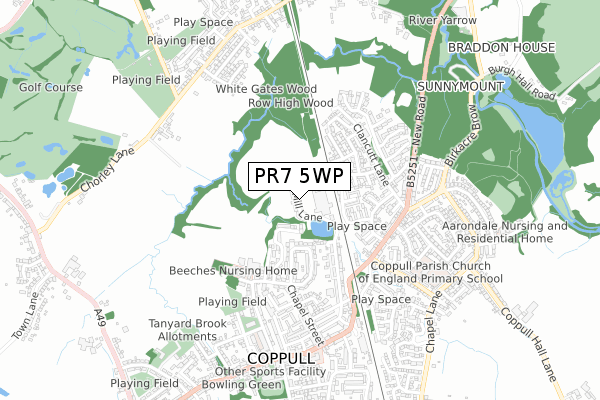 PR7 5WP map - small scale - OS Open Zoomstack (Ordnance Survey)