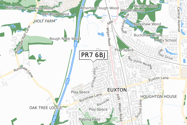 PR7 6BJ map - small scale - OS Open Zoomstack (Ordnance Survey)