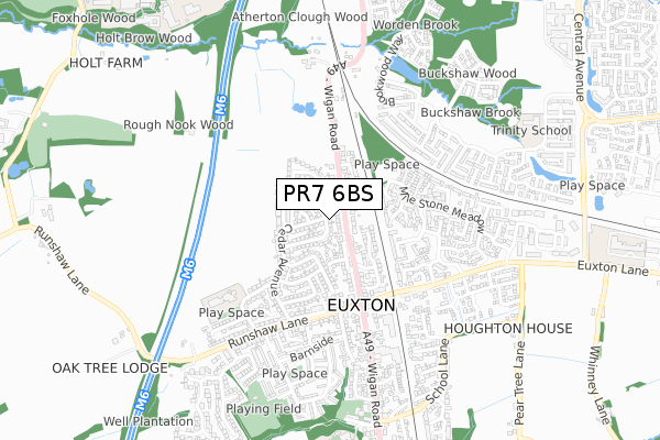 PR7 6BS map - small scale - OS Open Zoomstack (Ordnance Survey)