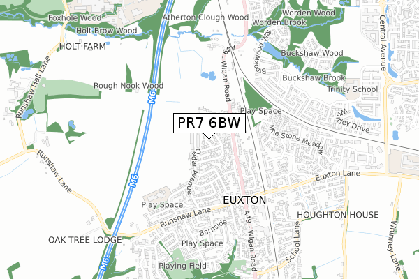 PR7 6BW map - small scale - OS Open Zoomstack (Ordnance Survey)