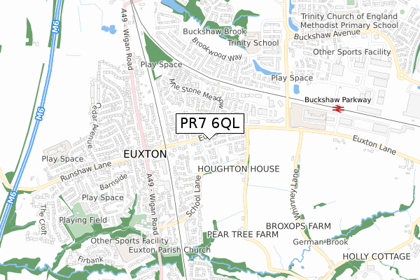 PR7 6QL map - small scale - OS Open Zoomstack (Ordnance Survey)