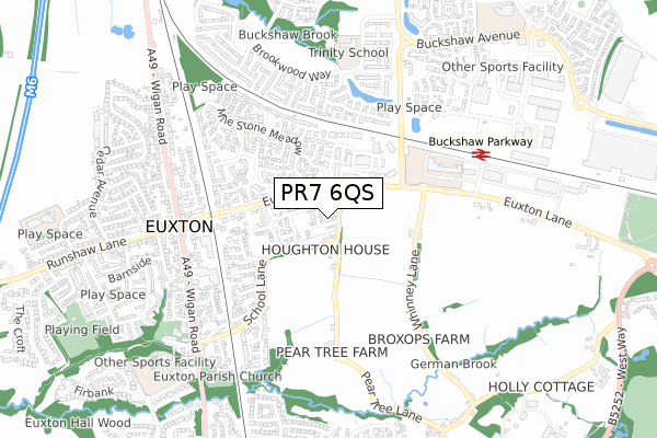 PR7 6QS map - small scale - OS Open Zoomstack (Ordnance Survey)