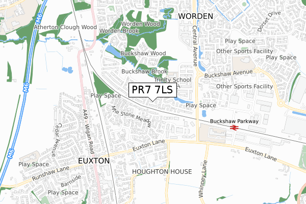 PR7 7LS map - small scale - OS Open Zoomstack (Ordnance Survey)