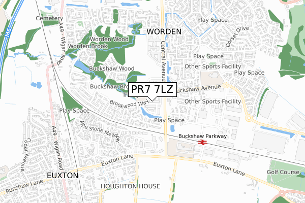 PR7 7LZ map - small scale - OS Open Zoomstack (Ordnance Survey)