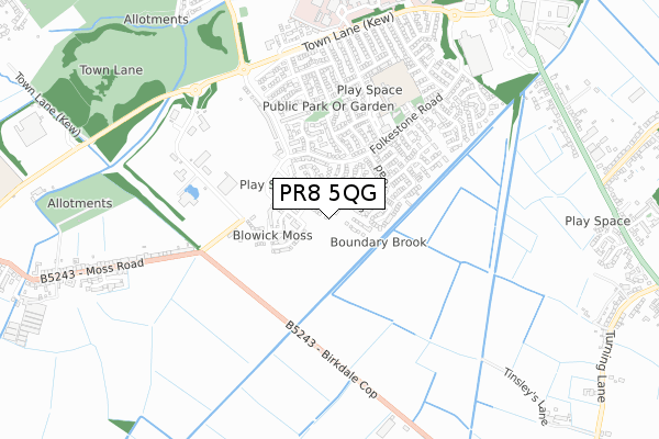 PR8 5QG map - small scale - OS Open Zoomstack (Ordnance Survey)