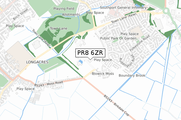 PR8 6ZR map - small scale - OS Open Zoomstack (Ordnance Survey)