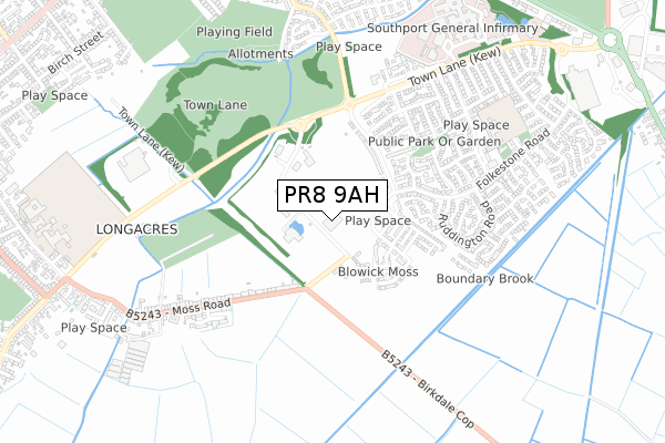 PR8 9AH map - small scale - OS Open Zoomstack (Ordnance Survey)