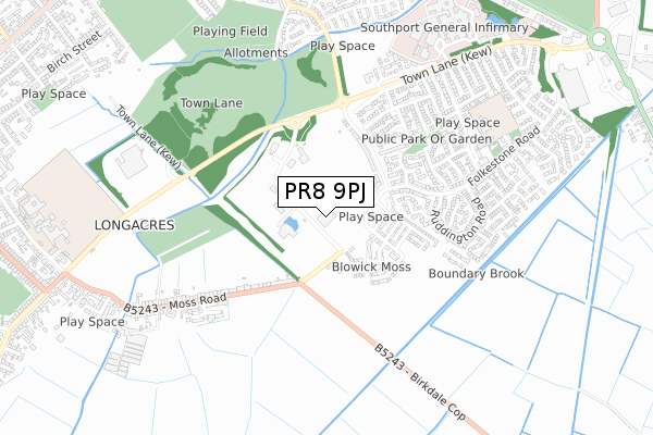 PR8 9PJ map - small scale - OS Open Zoomstack (Ordnance Survey)