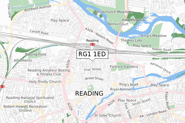 RG1 1ED map - small scale - OS Open Zoomstack (Ordnance Survey)