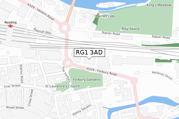 RG1 3AD map - large scale - OS Open Zoomstack (Ordnance Survey)