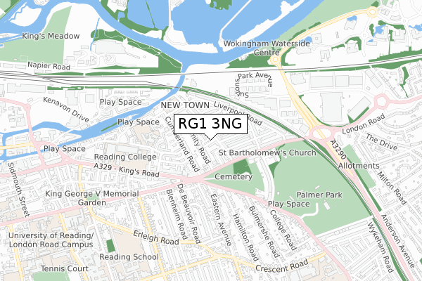 RG1 3NG map - small scale - OS Open Zoomstack (Ordnance Survey)