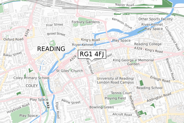 RG1 4FJ map - small scale - OS Open Zoomstack (Ordnance Survey)