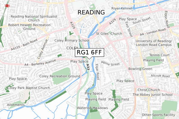 RG1 6FF map - small scale - OS Open Zoomstack (Ordnance Survey)