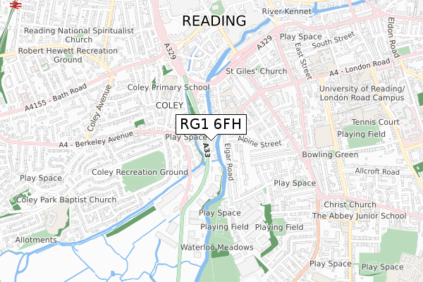 RG1 6FH map - small scale - OS Open Zoomstack (Ordnance Survey)