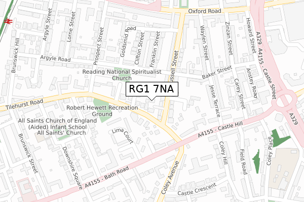 RG1 7NA map - large scale - OS Open Zoomstack (Ordnance Survey)