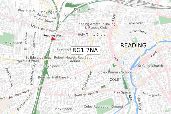 RG1 7NA map - small scale - OS Open Zoomstack (Ordnance Survey)