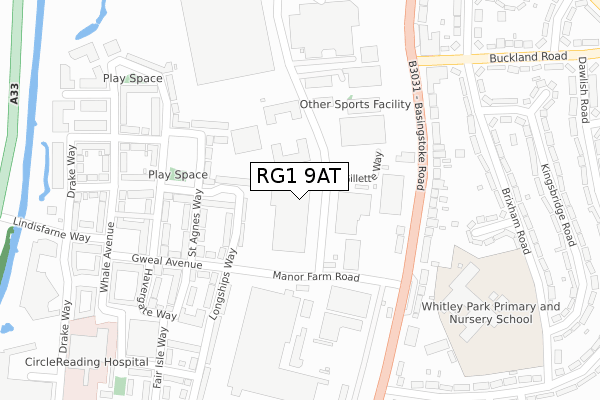 RG1 9AT map - large scale - OS Open Zoomstack (Ordnance Survey)