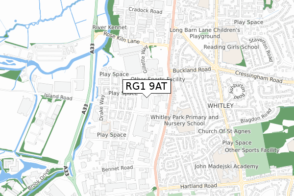 RG1 9AT map - small scale - OS Open Zoomstack (Ordnance Survey)