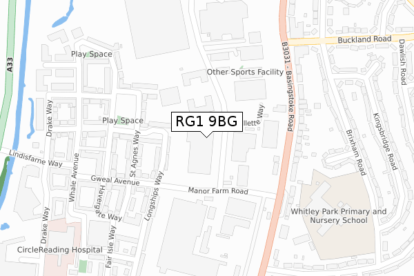 RG1 9BG map - large scale - OS Open Zoomstack (Ordnance Survey)