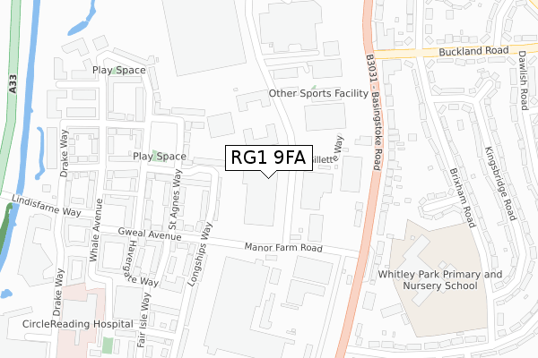 RG1 9FA map - large scale - OS Open Zoomstack (Ordnance Survey)
