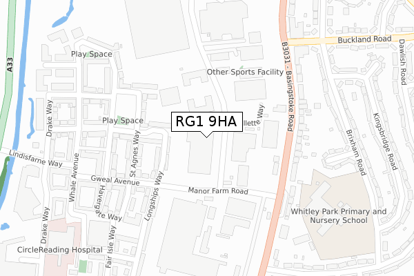 RG1 9HA map - large scale - OS Open Zoomstack (Ordnance Survey)