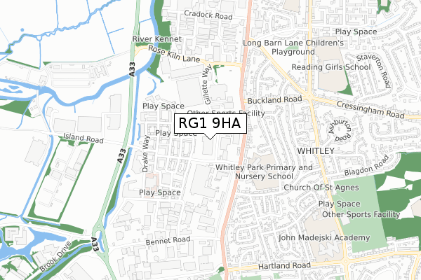 RG1 9HA map - small scale - OS Open Zoomstack (Ordnance Survey)